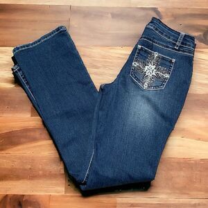 EST 1946 Jeans Womens Size 4 (28x31) Contemporary Cross Embroidered Rhinestone